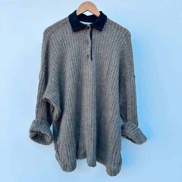 Vintage Todd Oldham Congovid Alpaca Wool Chunky Knit Sweater Brown Collar